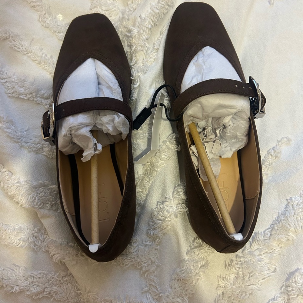 LOFT Brown Suede Mary Jane Flats with Silver Buckle - Picture 4 of 8